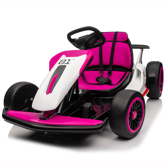 Joyracer 24V Go Kart for Kids, 7A Battery Powered Ride on Car for Teens Ages 6+, Outdoor Ride on Toys, High-Low Speed 5-9MPH, Accelerator/Brake Pedal, 360°Drifting, Wear-Resistant Wheels, Rose