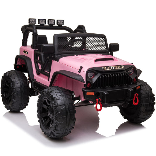 Joyracer 2WD 24V Kids Ride On Truck Car with Remote Control & 2 Seater, 2* 200W Motor, 9 AH Battery Powered Toy Car with Spring Suspension, 3 Speeds,LED Lights,Bluetooth Music for Girl Boy Pink