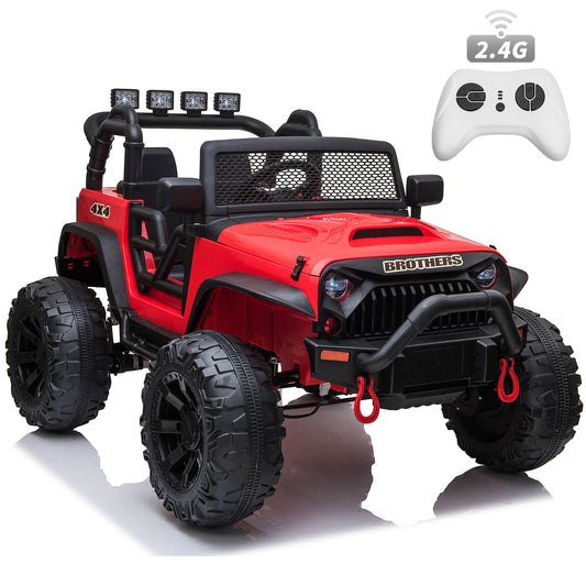 4x4 24V Kids Ride on Truck Car with Remote Control & 2 Seater, 800W Motor, 9 AH Battery Powered Toy Car with Spring Suspension,Wheels, 3 Speeds,LED Lights, Bluetooth Music for Girl Boy Red