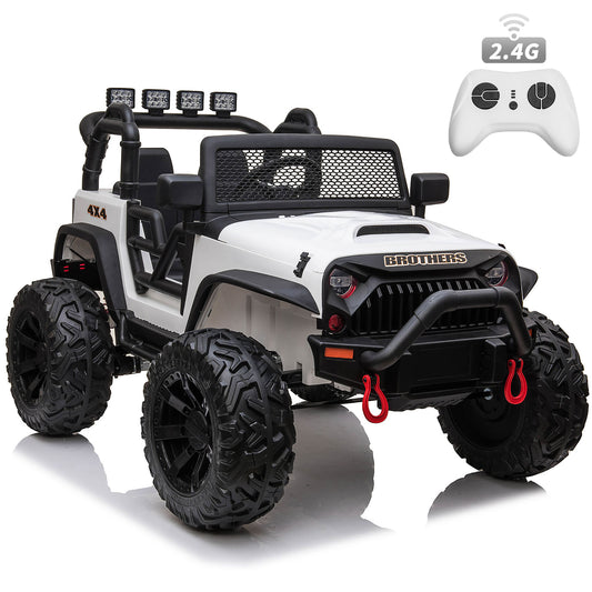 4x4 24V Kids Ride On Truck Car with Remote Control & 2 Seater, 800 Motor, 9 AH Battery Powered Toy Car with Spring Suspension,3 Speeds,LED Lights, Bluetooth Music for Girl Boy White