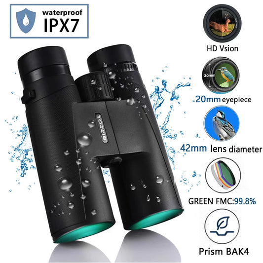 Bissot 12x42 Binoculars for Adults HD Day Light Night Vision Binoculars with BAK4 Prism FMC Lens for Hunting Bird Watching Concert etc IPX7 Waterproof Black