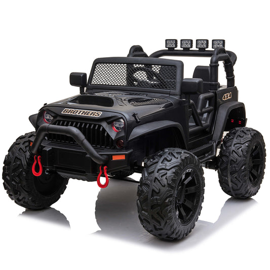 24V Kids Ride On Truck Car with Parent Remote Control & 2 Seater, 2* 200W Motor,9 AH Battery Powered Toy Car with Spring Suspension, 3 Speeds, LED Lights, Bluetooth for Girl Boy Black