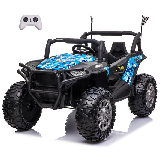 24V Kids Ride on UTV Car w/ 2 Seater Remote Control, Electric Off-Road UTV w/ 2*200W Motor, 7AH Battery Powered 4-Wheeler Toy, LED Lights, Spring Suspension, 3 Speeds, Bluetooth Music Camo Blue