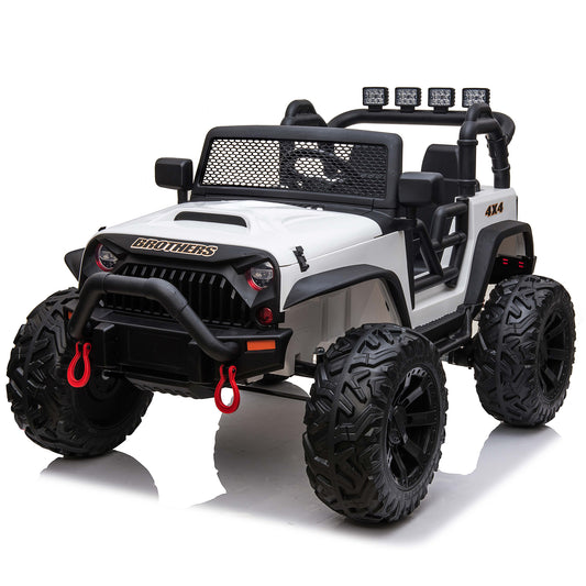 24V Kids Ride On Truck Car with Parent Remote Control & 2 Seater, 2* 200W Motor,9 AH Battery Powered Toy Car with Spring Suspension, 3 Speeds, LED Lights, Bluetooth for Girl Boy White