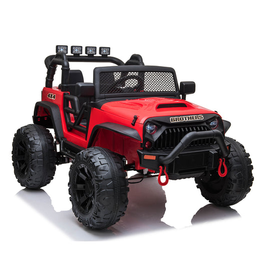 24V Kids Ride On Truck Car with Parent Remote Control & 2 Seater, 2* 200W Motor,9 AH Battery Powered Toy Car with Spring Suspension, 3 Speeds, LED Lights, Bluetooth for Girl Boy Red