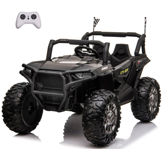 24V Kids Ride on UTV Car w/ 2 Seater Remote Control, Electric Off-Road UTV w/ 2*200W Motor, 7AH Battery Powered 4-Wheeler Toy, LED Lights, Spring Suspension, 3 Speeds, Bluetooth Music Black