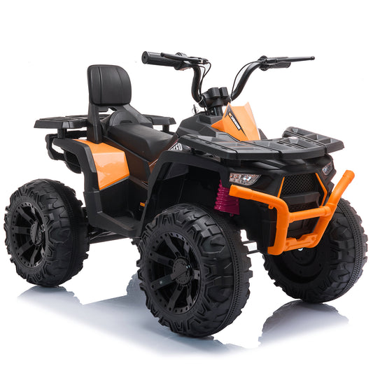 2 Seater ATV Quad 24V Kids Ride On Car 4 Wheelers with 2*200W Motor 9AH Battery Powered, LED Lights,High & Low Speed,Music,Spring Suspension for Girl Boy Orange