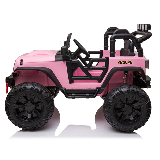 Double Drive 24V Electric Kids Ride On Truck Car Motorized Vehicles w/ 2 Seaters Parent Remote Control, 2*200W Motor 9AH Battery Powered,Spring Suspension for Girl Boy Pink