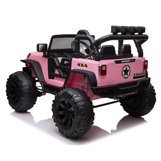 2 Seater 24V Kids Ride On Truck Car with Remote Control, 2* 200W Motor,9 AH Battery Electric Powered Ride On Toy with Spring Suspension, 3 Speeds, LED Lights, Bluetooth for Girl Boy Pink