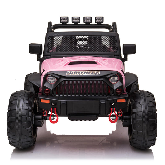 24V Kids Ride On Truck Car with Remote Control & 2 Seater,400W Motor, 9 AH Battery Powered Toy Car with Spring Suspension, 3 Speeds,LED Lights, Bluetooth Music for Girl Boy Pink