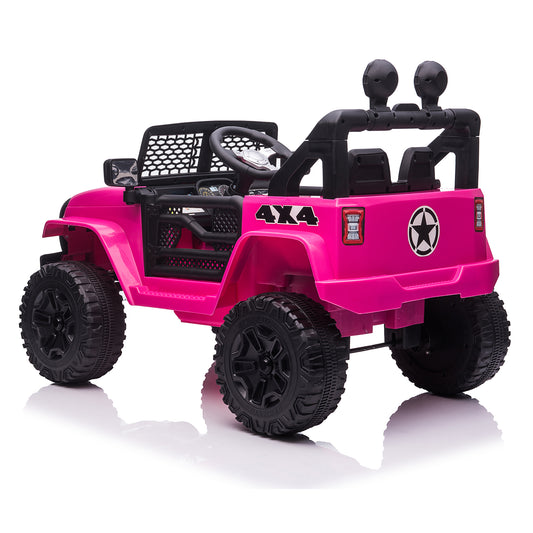 12V Electric Kids Ride On Car Truck with Parent Remote Control,Battery Powered 3 Speeds Ride-on Motorized Cars w/ LED Lights,Spring Suspension for Girl Boy Rose Red