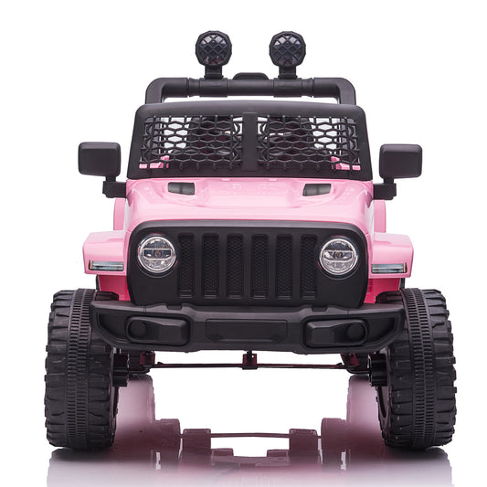12V Electric Kids Ride On Car Truck with Parent Remote Control,Battery Powered 3 Speeds Ride-on Motorized Cars w/ LED Lights,Spring Suspension for Girl Boy Pink