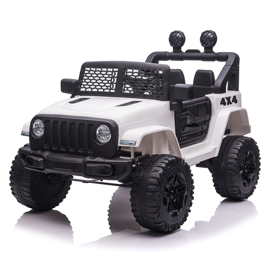 12V Electric Kids Ride On Car Truck with Parent Remote Control,Battery Powered 3 Speeds Ride-on Motorized Cars w/ LED Lights,Spring Suspension for Girl Boy White