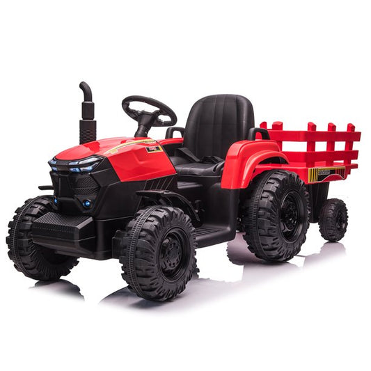 24V Kids Ride on Tractor with Trailer & Remote Control, 400W Strong Engine, 9 AH Battery Powered Ride On Toy, 3 Speeds, LED Lights, MP3/USB Music Red