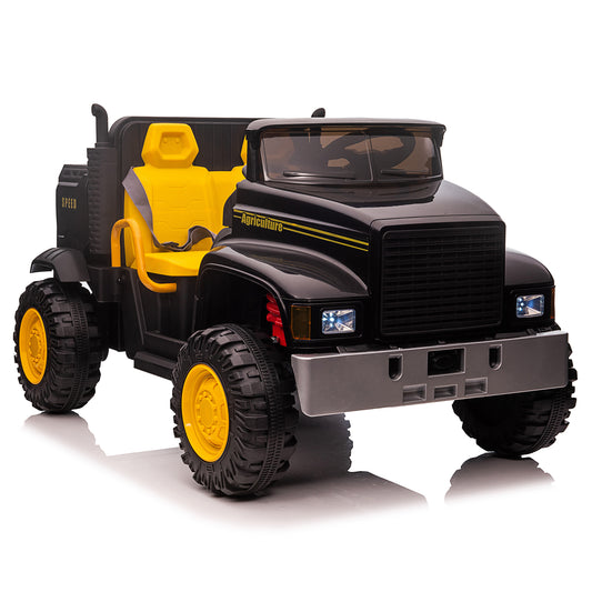 24V Kids Ride On Tractor Car with Remote Control & 2 Seater, 400W Motor, 9 AH Battery Powered Ride On Toy Farm Truck Motorized Vehicle with Dump Bed, 3 Speeds,LED Lights, Bluetooth Music Black