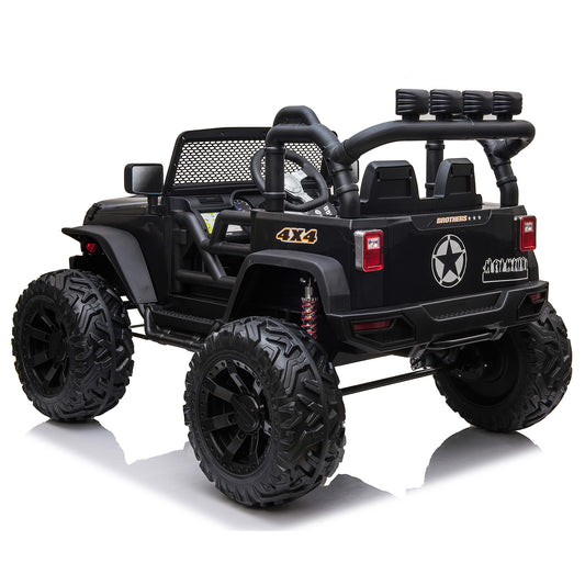 2 Seater 24V Kids Ride On Truck Car with Remote Control, 2* 200W Motor,9 AH Battery Electric Powered Ride On Toy with Spring Suspension, 3 Speeds, LED Lights, Bluetooth for Girl Boy Black