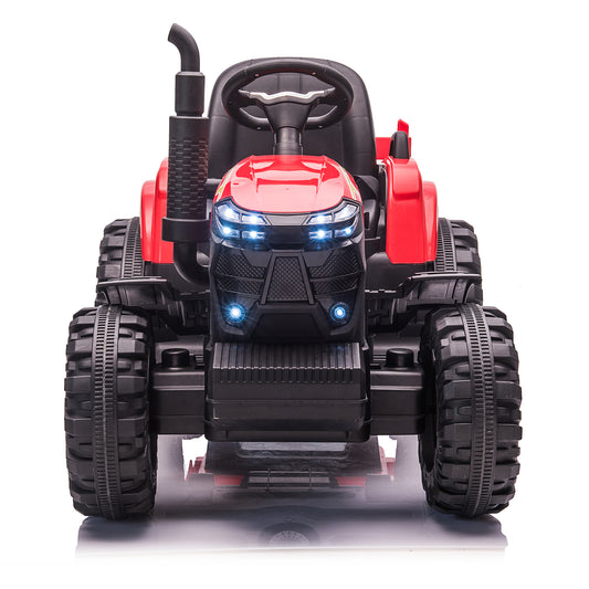 24V Kids Ride on Tractor with Trailer & Remote Control, 400W Strong Engine, 9 AH Battery Powered Ride On Toy, 3 Speeds, LED Lights, MP3/USB Music Red