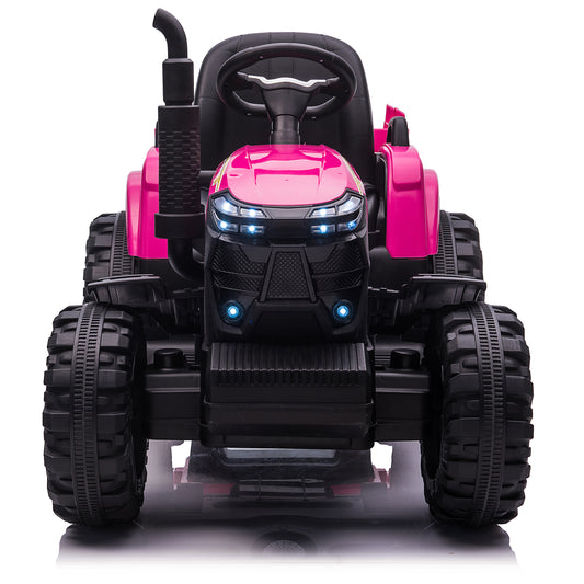 24V Kids Ride on Tractor with Trailer & Remote Control, 400W Strong Engine, 9 AH Battery Powered Ride On Toy, 3 Speeds, LED Lights, MP3/USB Music Rose Pink