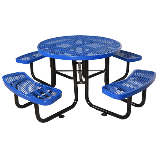 AnrLi 46" Round Picnic Table,Durable Steel Picnic Tables with Umbrella Pole