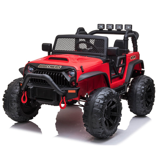 Double Drive 24V Electric Kids Ride On Truck Car Motorized Vehicles w/ 2 Seaters Parent Remote Control, 2*200W Motor 9AH Battery Powered,Spring Suspension for Girl Boy Red