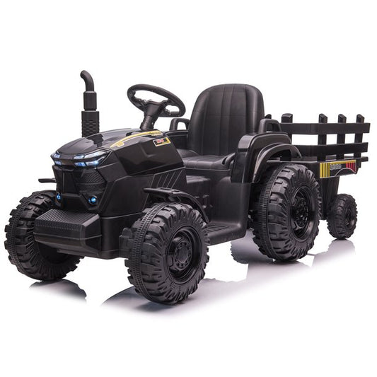 24V Kids Ride on Tractor with Trailer & Remote Control, 400W Strong Engine, 9 AH Battery Powered Ride On Toy, 3 Speeds, LED Lights, MP3/USB Music Black