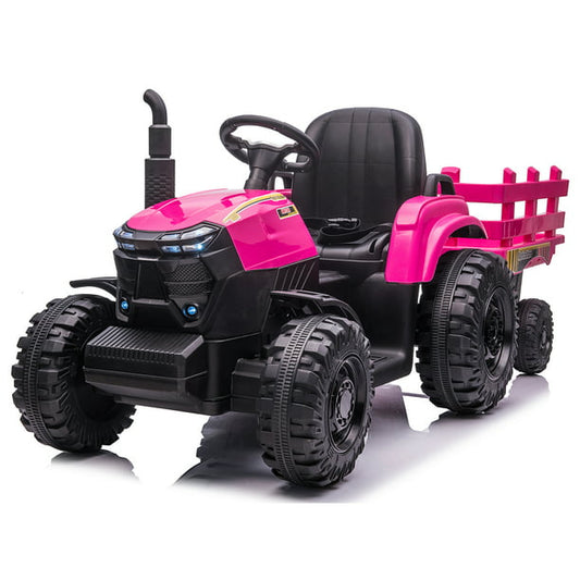 24V Kids Ride on Tractor with Trailer & Remote Control, 400W Strong Engine, 9 AH Battery Powered Ride On Toy, 3 Speeds, LED Lights, MP3/USB Music Rose Pink