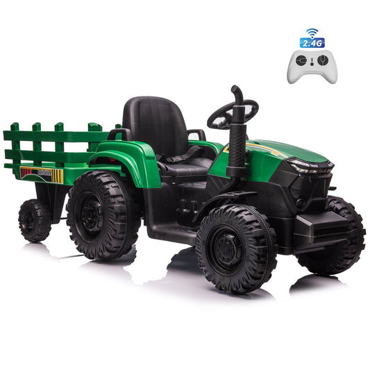 24V Kids Ride On Car Tractor with Remote Control, 400W Motor, 9 AH Battery Powered Ride On Toy Truck with Trailer, Suspension, 3 Speeds, USB/MP3 Music for Girl Boy Green