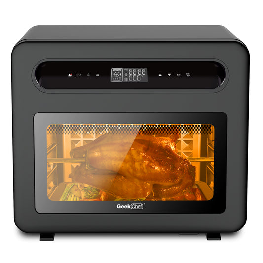 Anrli Steam Air Fryer Toaster Oven Combo,26 QT Convection Oven Countertop Oven with 50 Cooking Presets,Roast,Broil,Steam,Dehydrate, Oil-Free with 6 Slice Toast,Black Stainless Steel