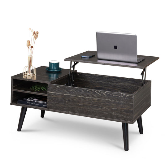 AnrLi Wood Lift Top Coffee Table with Hidden Compartment and Shelf for Home Living Room Reception