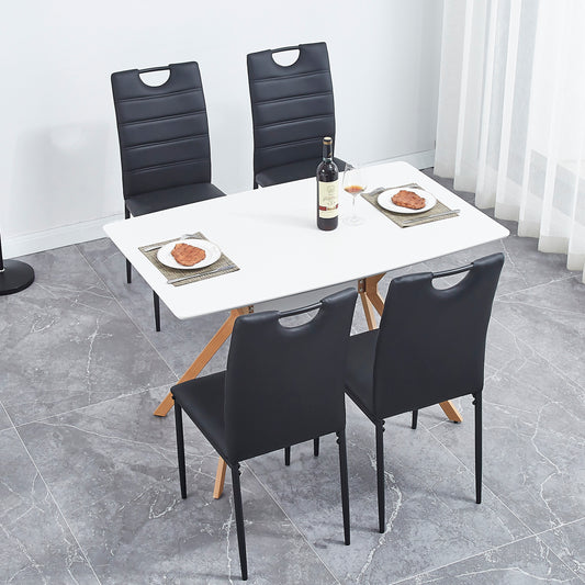 Leather Dining Chair with Cushion and D-hand High Back,Assembled Dinner Room Chairs,Set of 4,Black