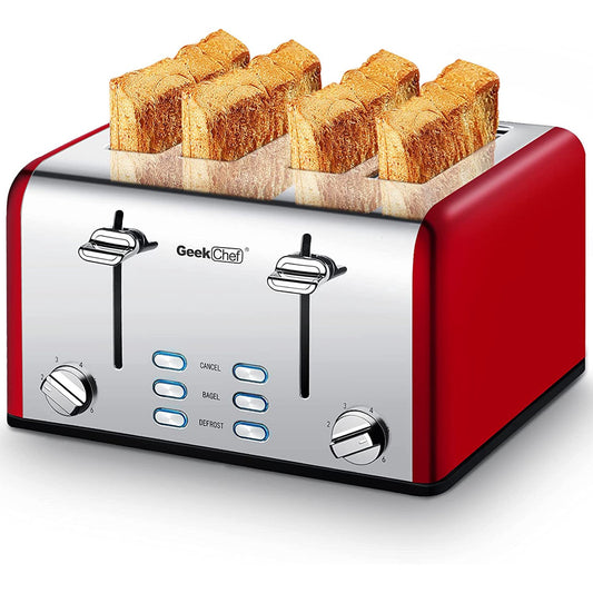 Anrli 4 Slice Toaster Extra Wide Slot Toaster Stainless Steel with Dual Control Panels of Bagel/Defrost/Cancel Function, 6 Toasting Bread Shade Settings, Removable Crumb Trays, Auto Pop-Up